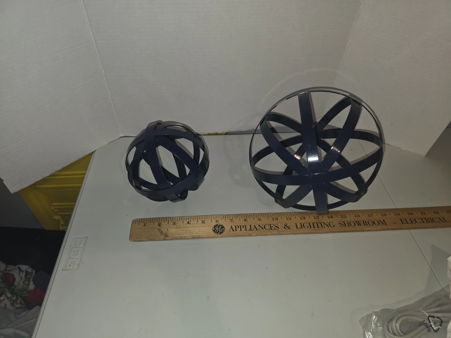 Set of 2 Navy Blue Metal Decorative Spheres