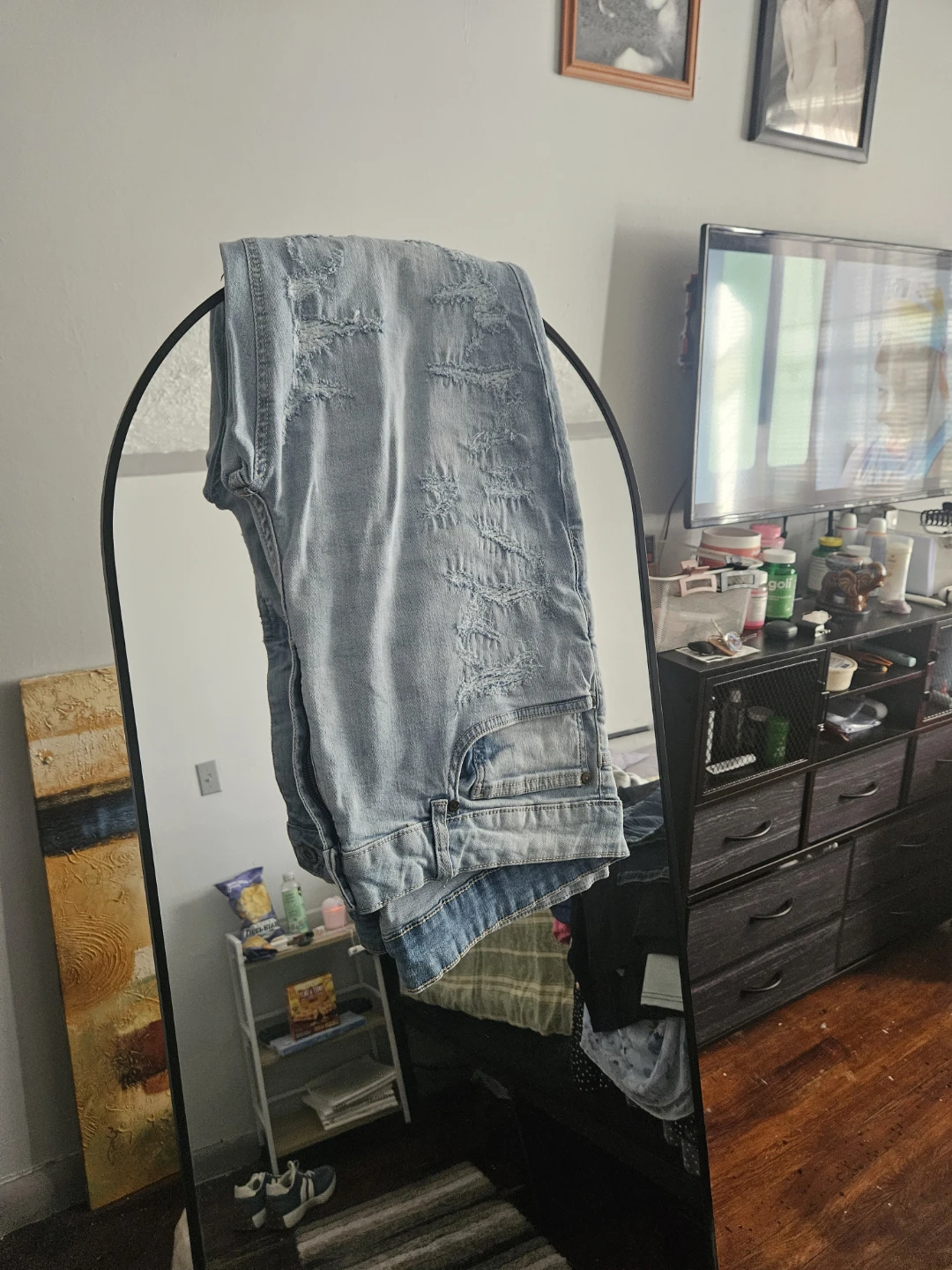 Distressed Light Wash Denim Jeans - photo 2