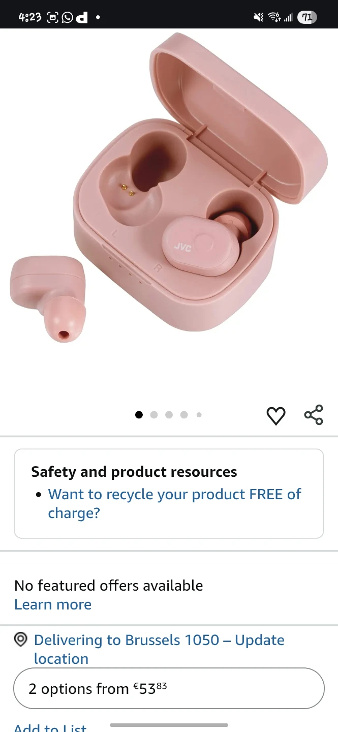 JVC HA-A10T Wireless Earbuds - Pink - photo 5