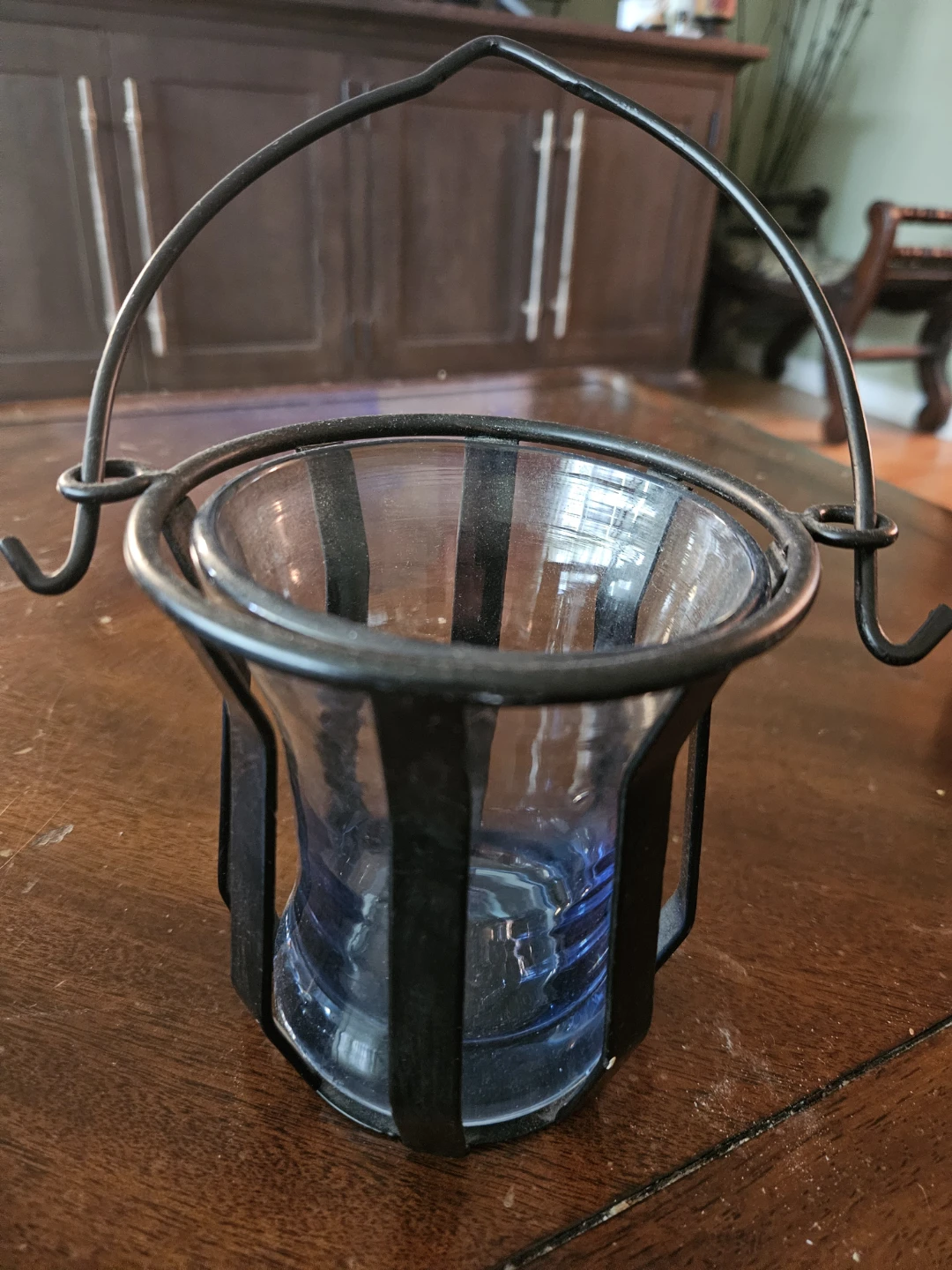 Set of 2 Blue Glass and Metal Lantern Candle Holders - photo 3