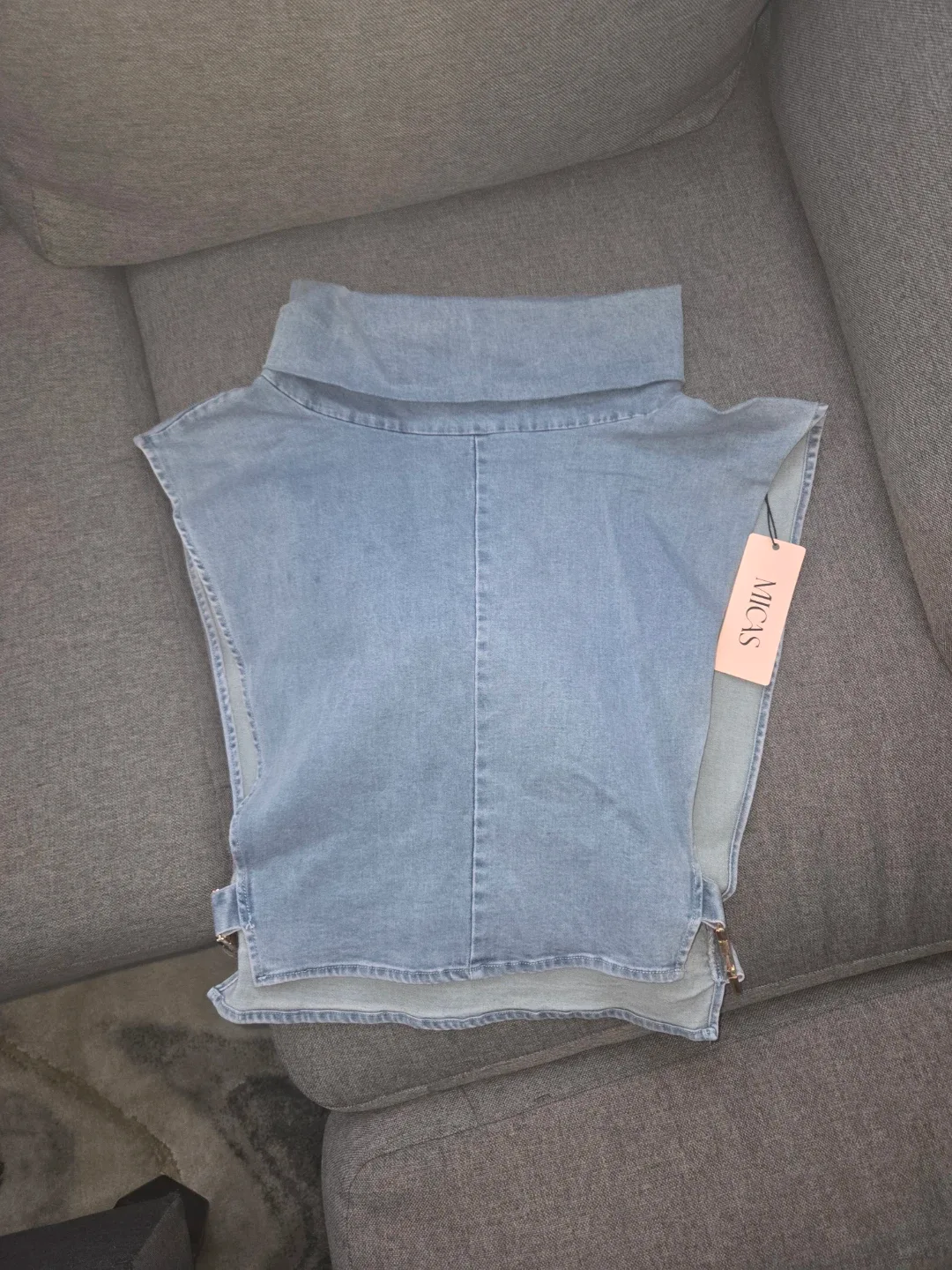 Micas Denim Mock Neck Sleeveless Top