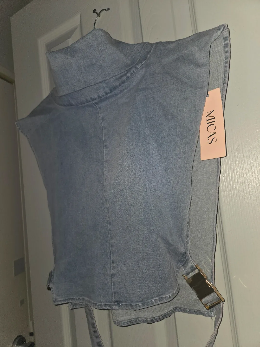 Micas Denim Mock Neck Sleeveless Top - photo 4