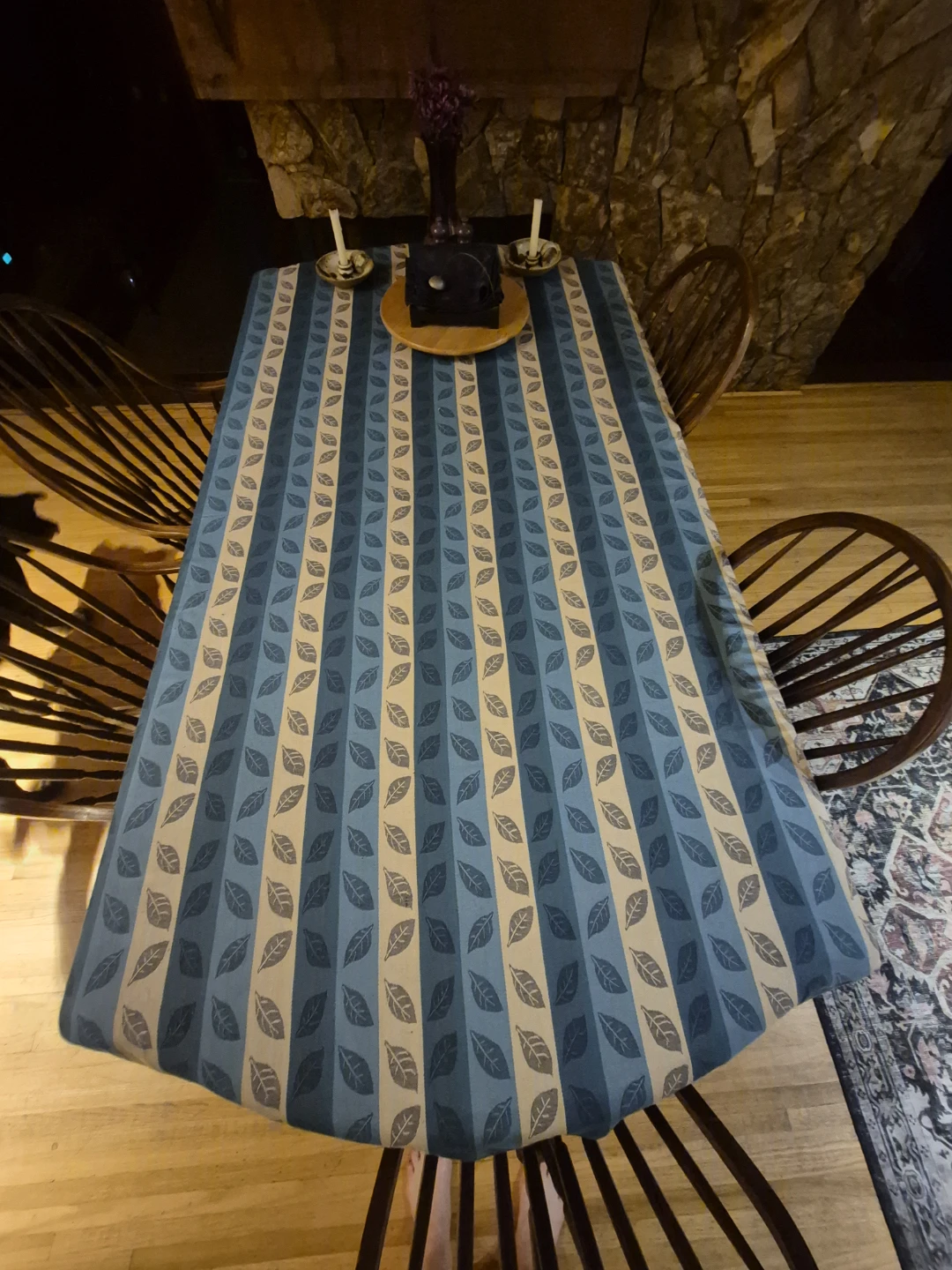 Blue and Tan Leaf Pattern Tablecloth
