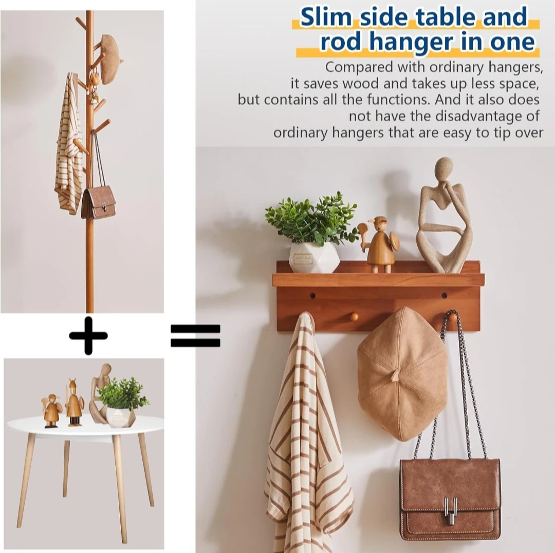 Wooden Wall Shelf with Hooks - photo 3