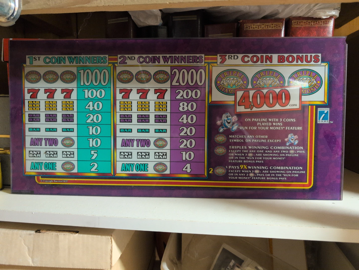 Barcrest/IGT Slot Machine Playfield Sign