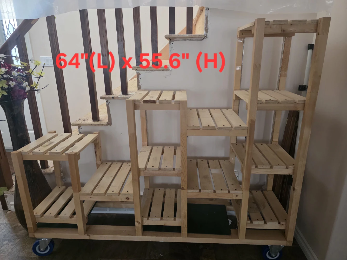 Wooden Plant Stand Shelf Unit with Wheels