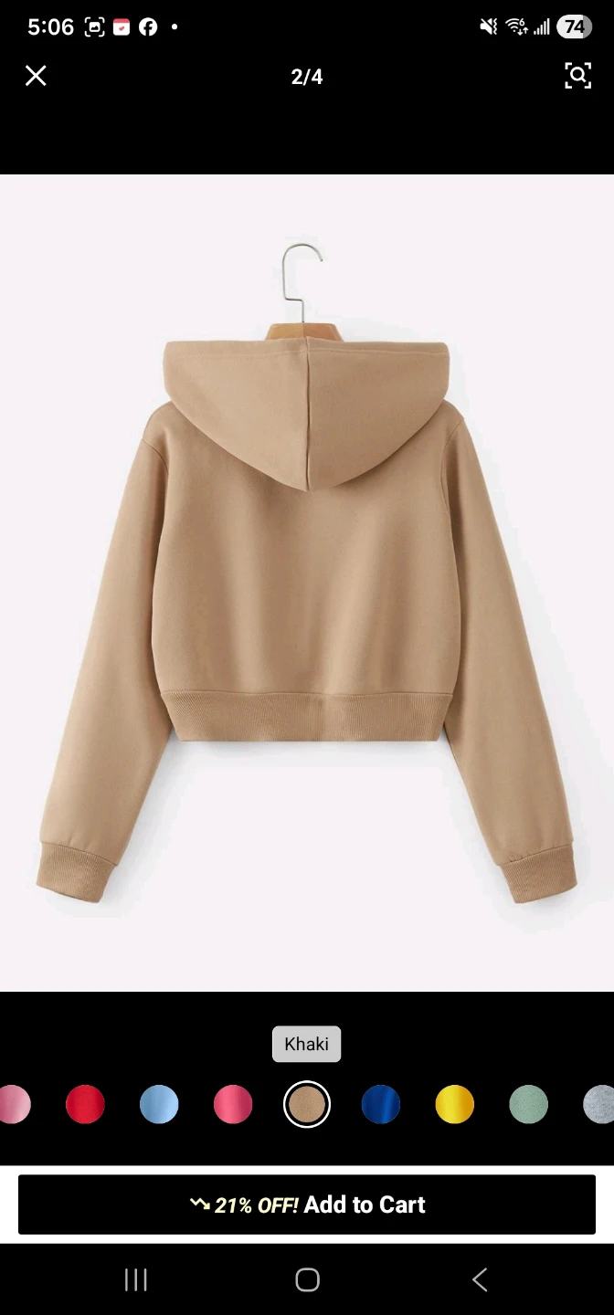 Cropped Zip-Up Hoodie - Khaki / Tan - Size S - photo 2