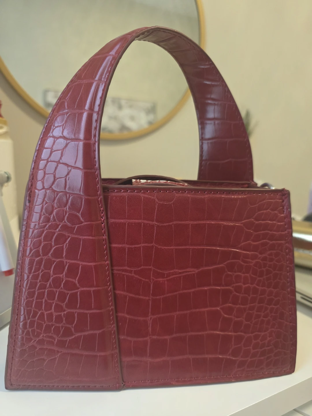 Zara Red Crocodile Embossed Handbag with Shoulder Strap - photo 3