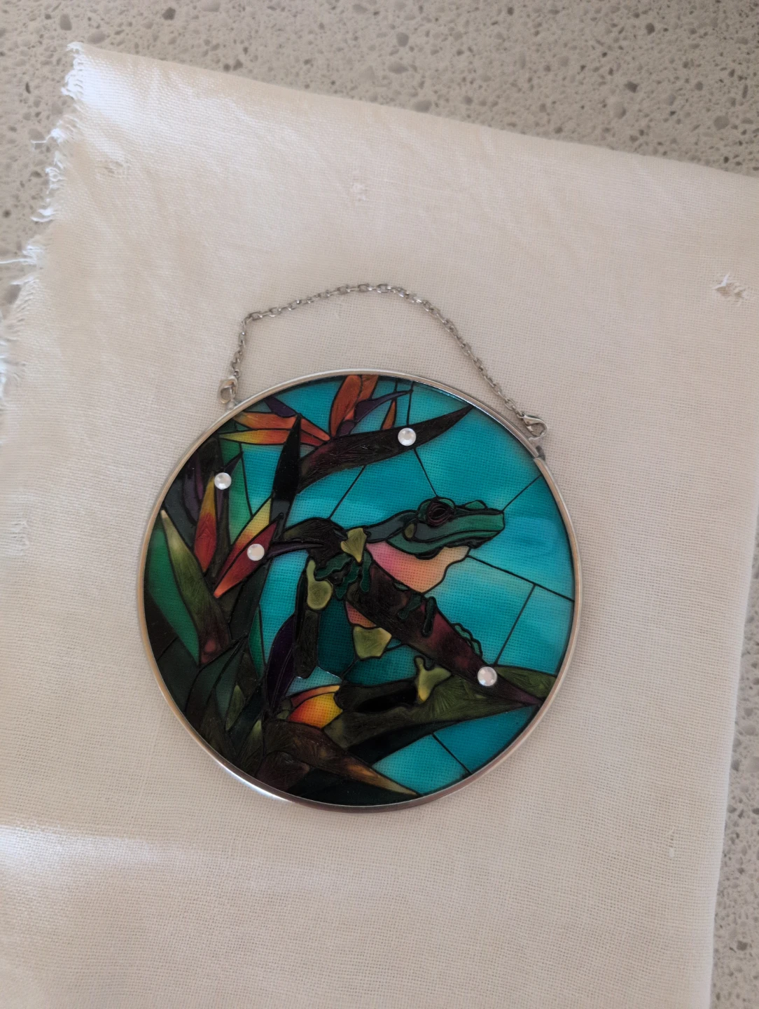 Stained Glass Sun Catcher - Frog and Bird of Paradise