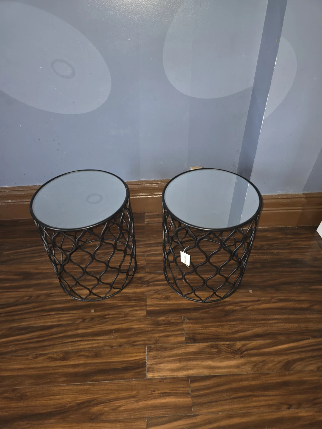 Set of 2 Black Metal and Glass Round Accent Tables - photo 4