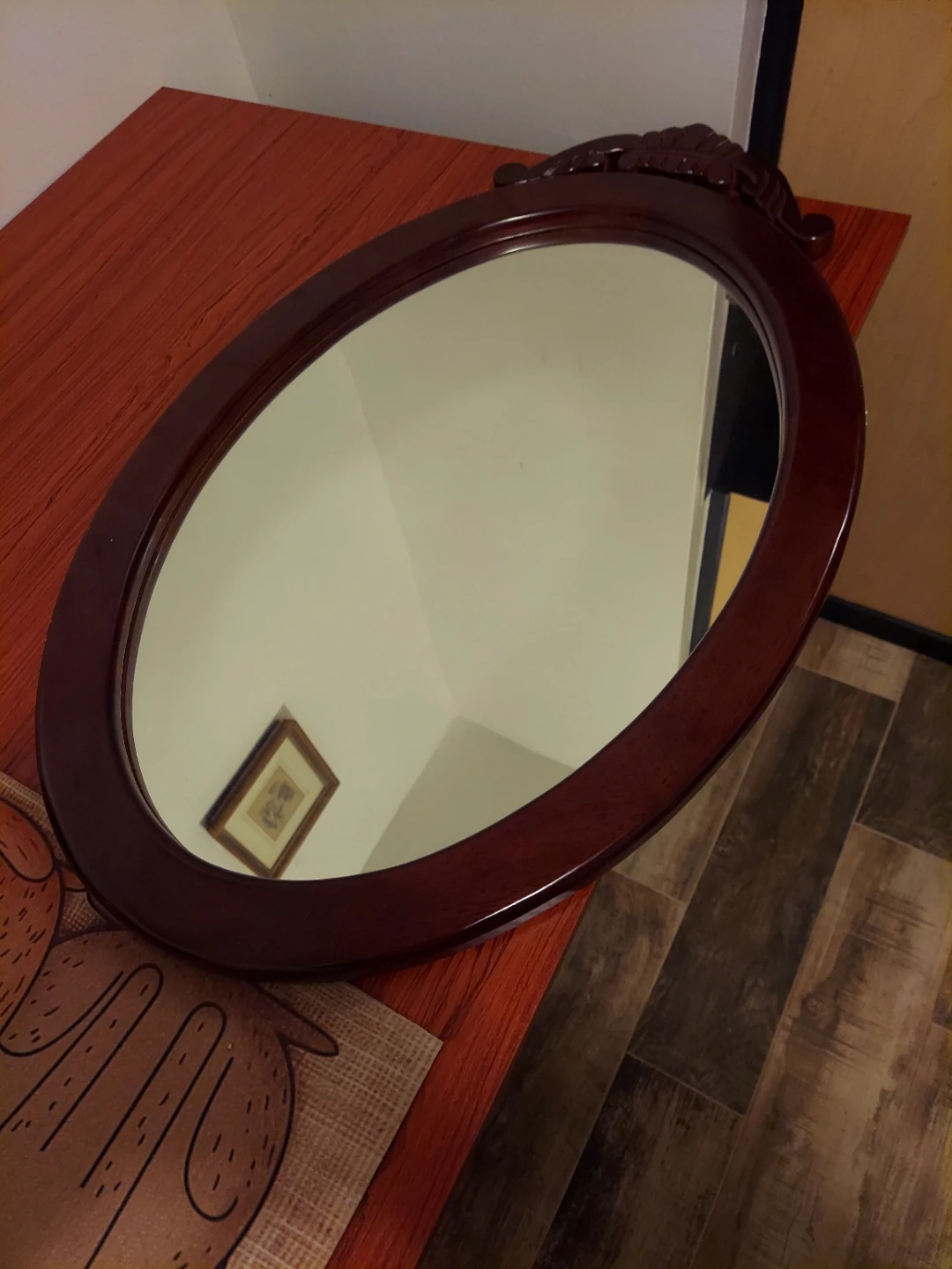 Oval Decorative Mirror with Ornate Wood Frame - photo 3