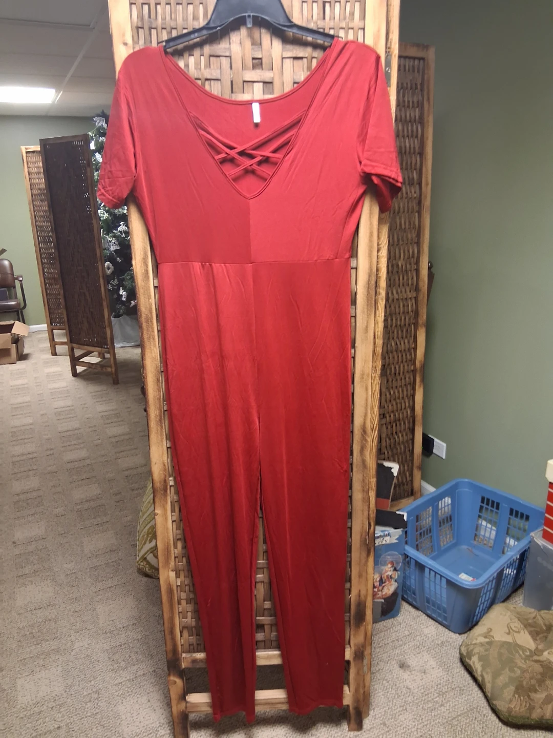 Women's Red Criss-Cross Neck Jumpsuit