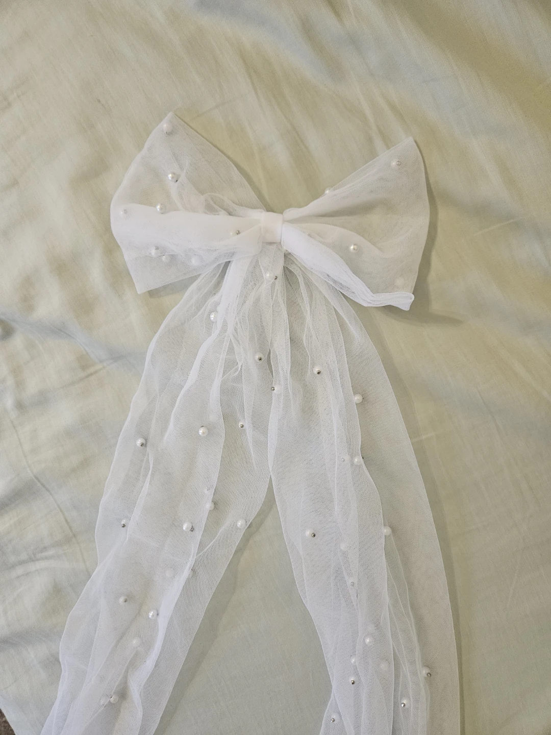 White Tulle Bow with Pearls - photo 2