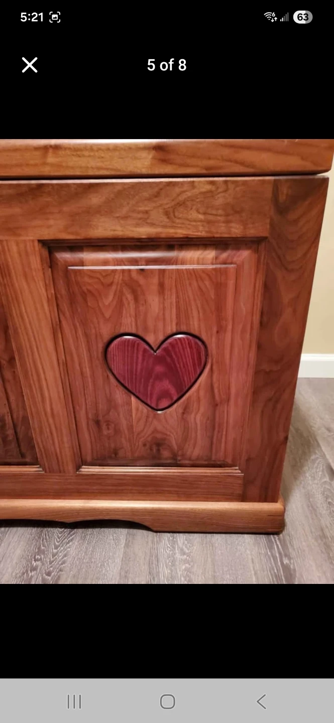 Wooden Storage Chest with Heart Carvings - photo 5