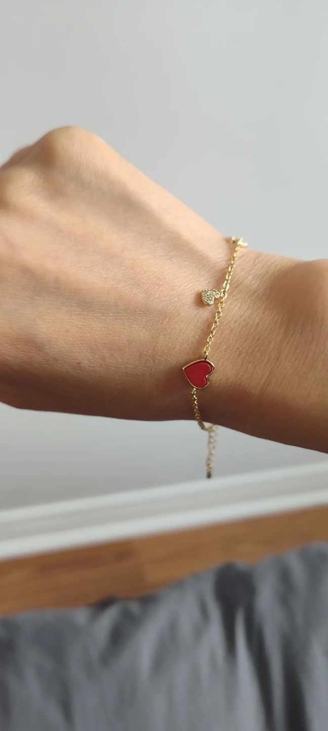 Gold-tone Bracelet with Red Hearts and Rhinestone Charm - photo 2