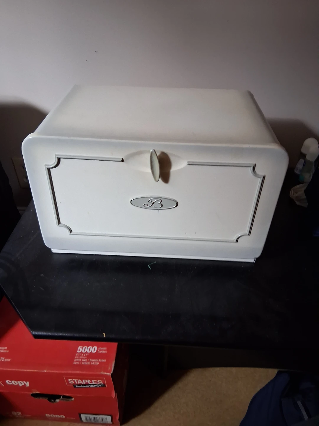 Vintage White Bread Box with Wood Interior