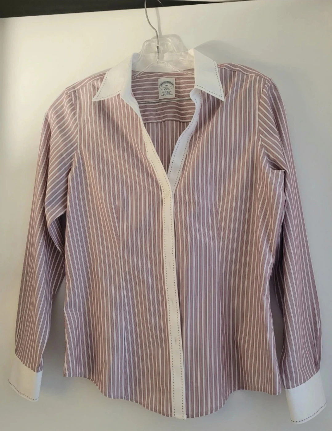 New Brooks Brothers Petite 8P Burgundy Striped Blouse