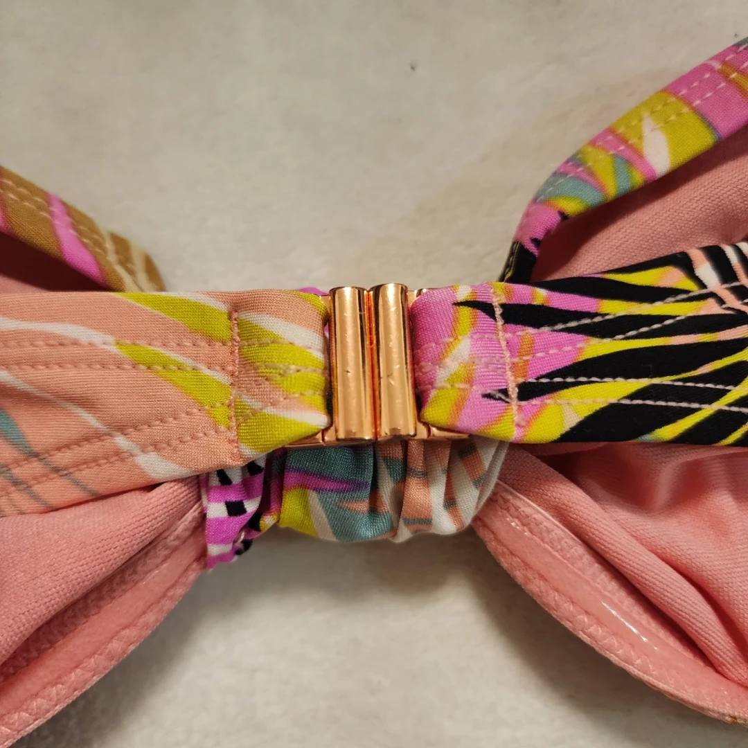Pink Tropical Print Strapless Bikini Swimsuit small - photo 3