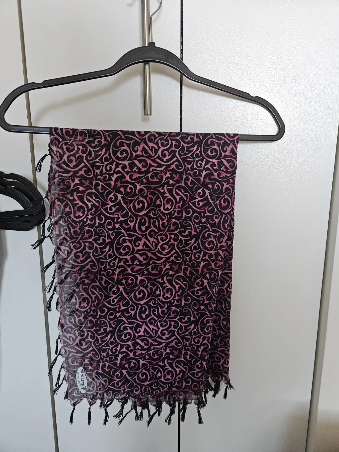 Cotton scarf with beaded fringe