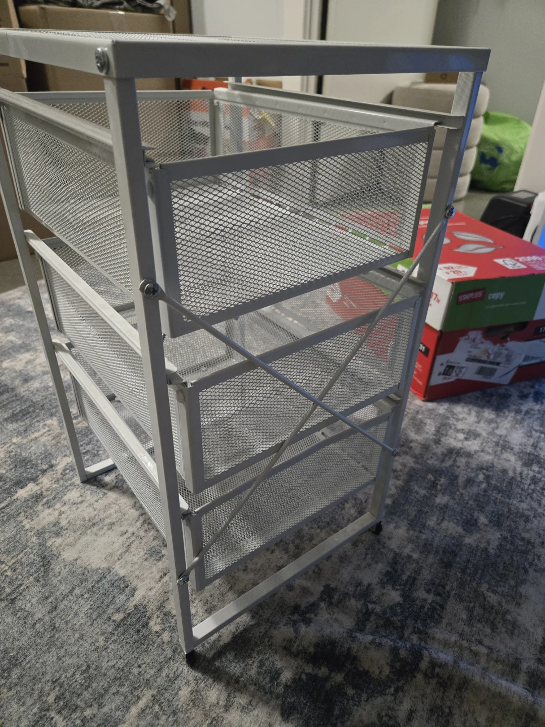 Grey Mesh Rolling Cart with 3 Drawers - photo 4