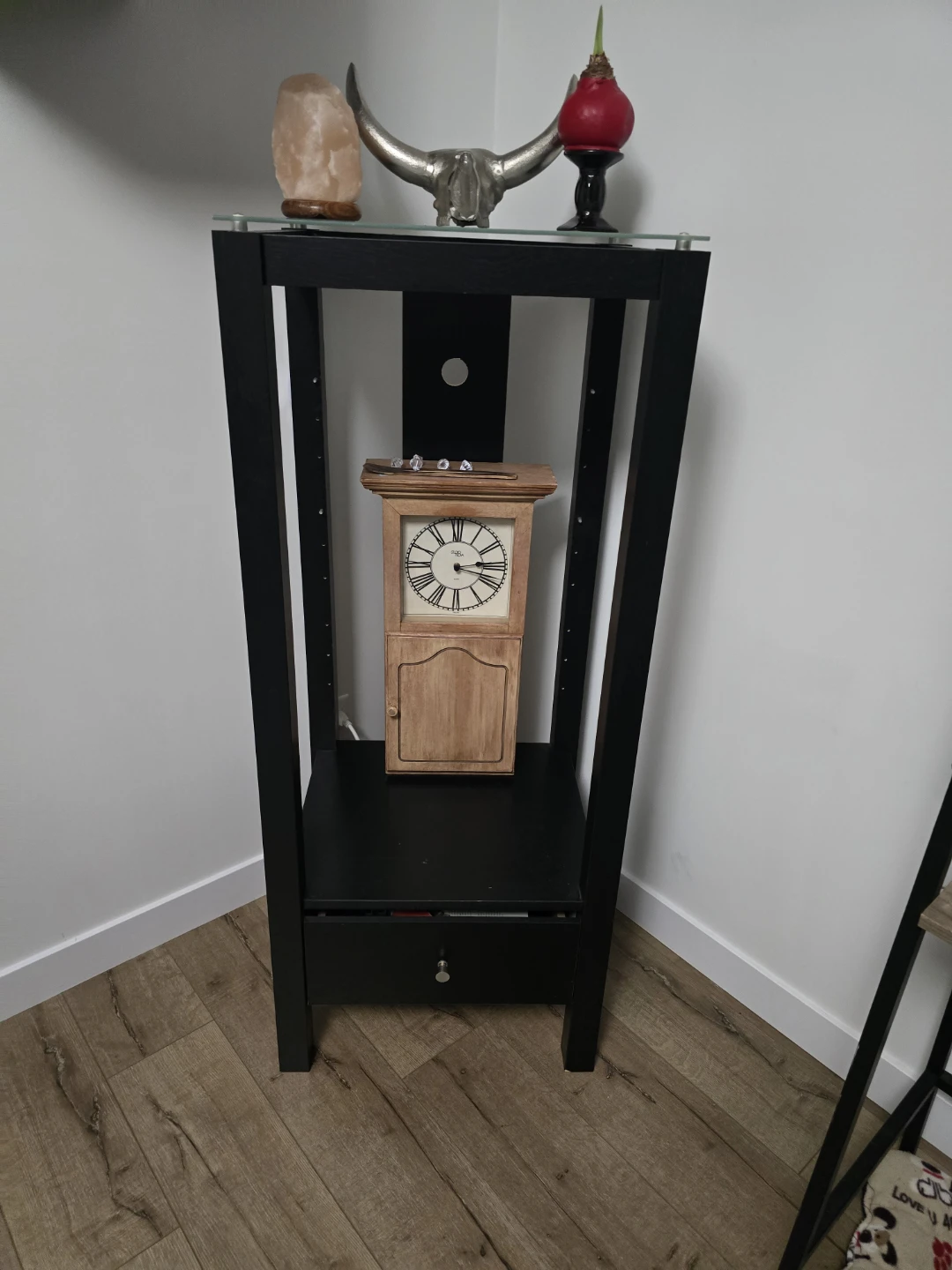 Black Bookcase with Glass Shelf and Drawer
