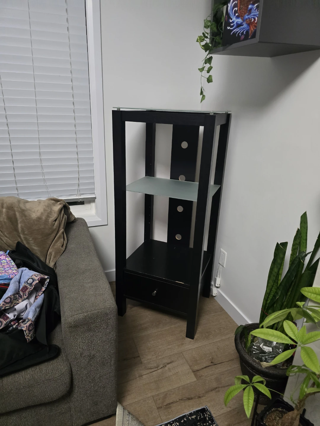 Black Bookcase with Glass Shelf and Drawer - photo 2