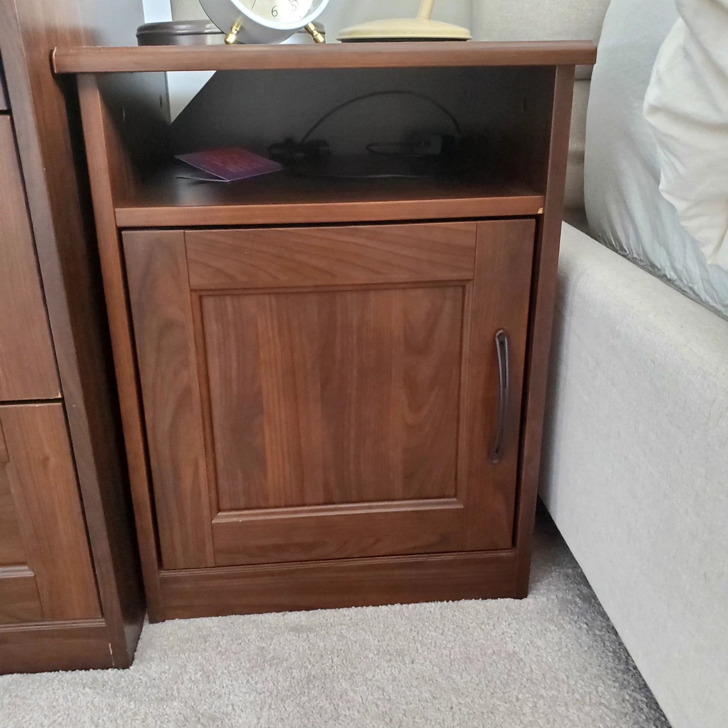 Dark Wood Nightstand with Cabinet