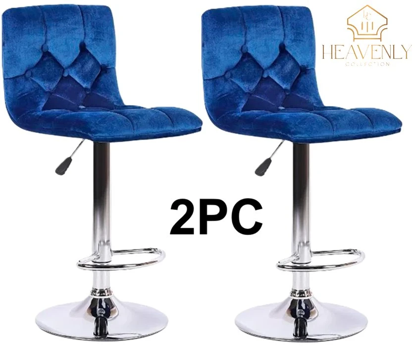 2 Blue Velvet Bar Stools - Heavenly Collection