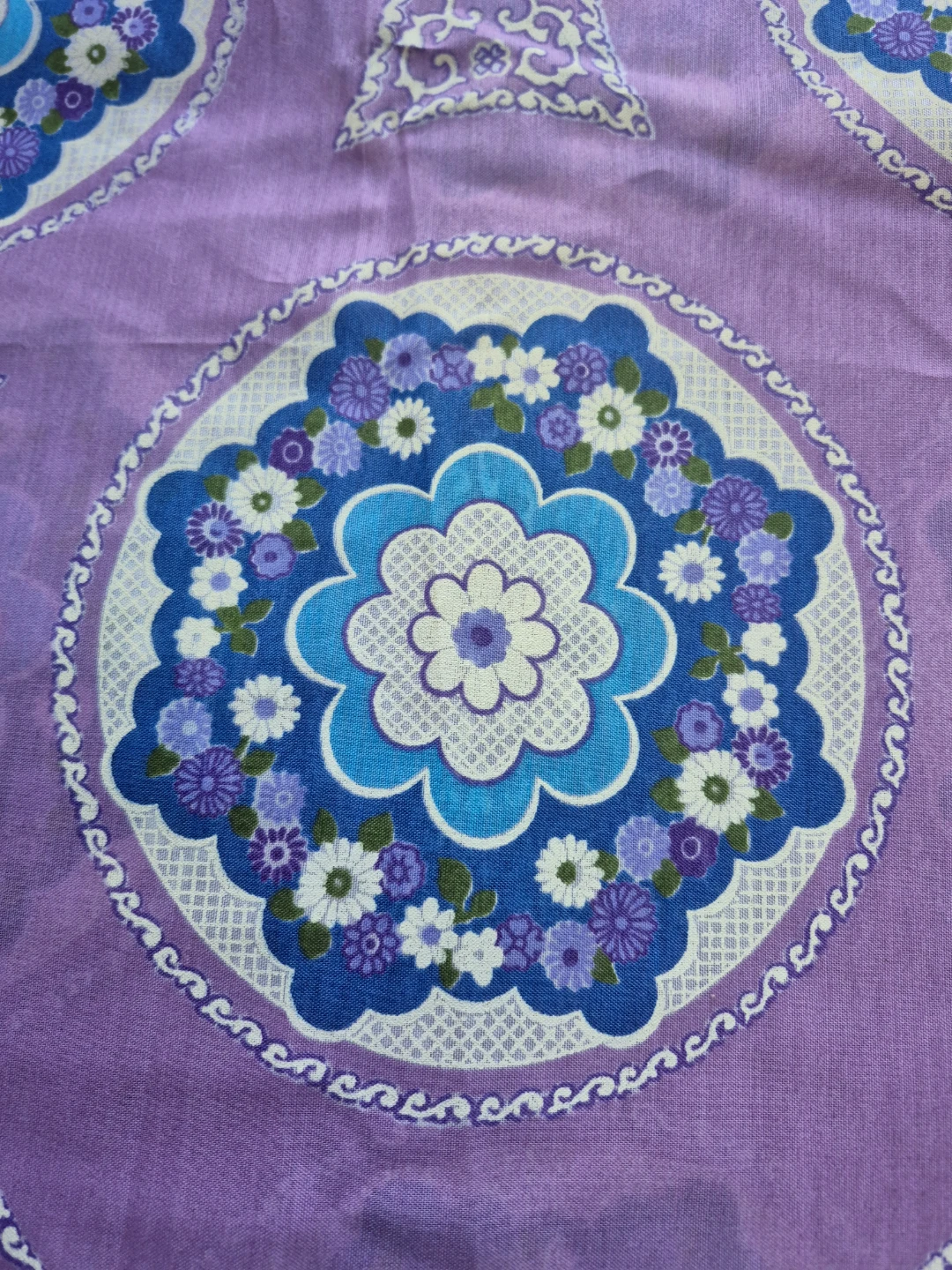 Retro Floral Fabric - Purple, Blue, White - photo 3