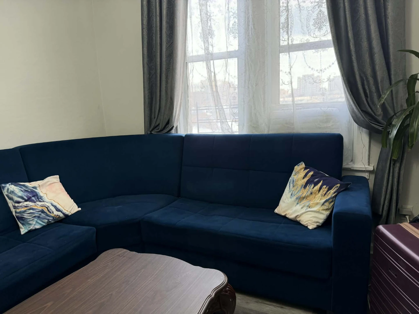 Blue Sectional Sofa with Pillows - photo 5