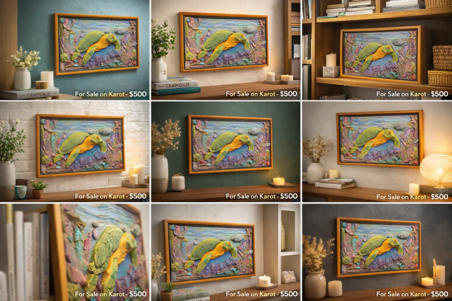 Framed Turtle Underwater Scene Wall Art 14" W x 8.75" H - photo 4