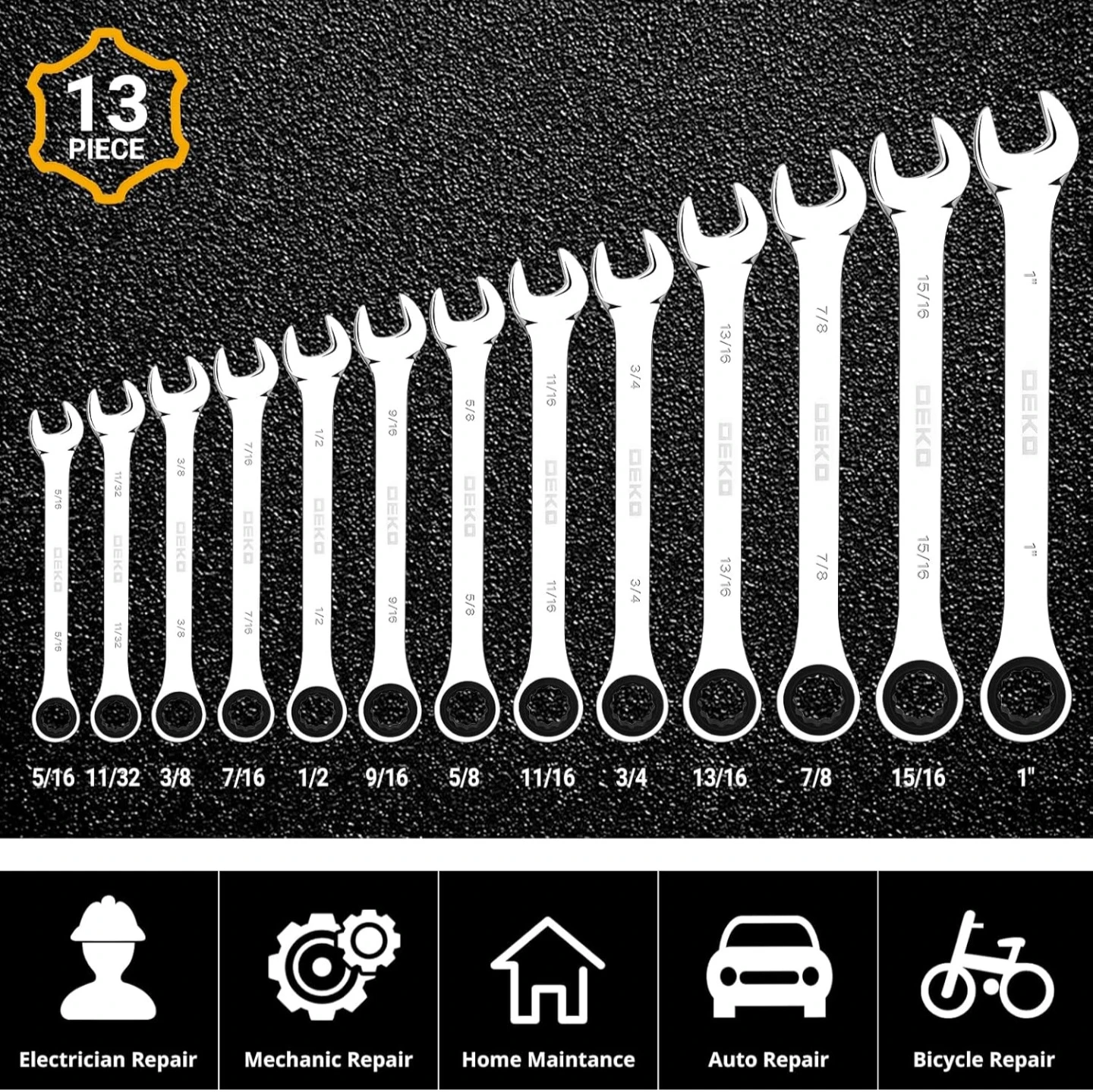 DEKO Ratcheting Combination Wrench Set - 13 Piece SAE - photo 4