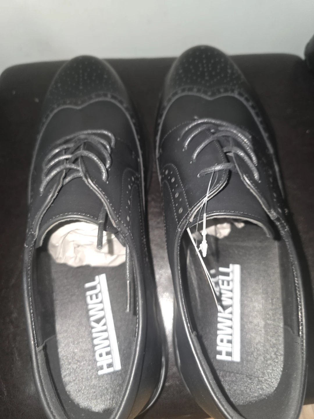 Hawkwell Men's Wingtip Brogues Black Leather Dress Shoes - photo 2