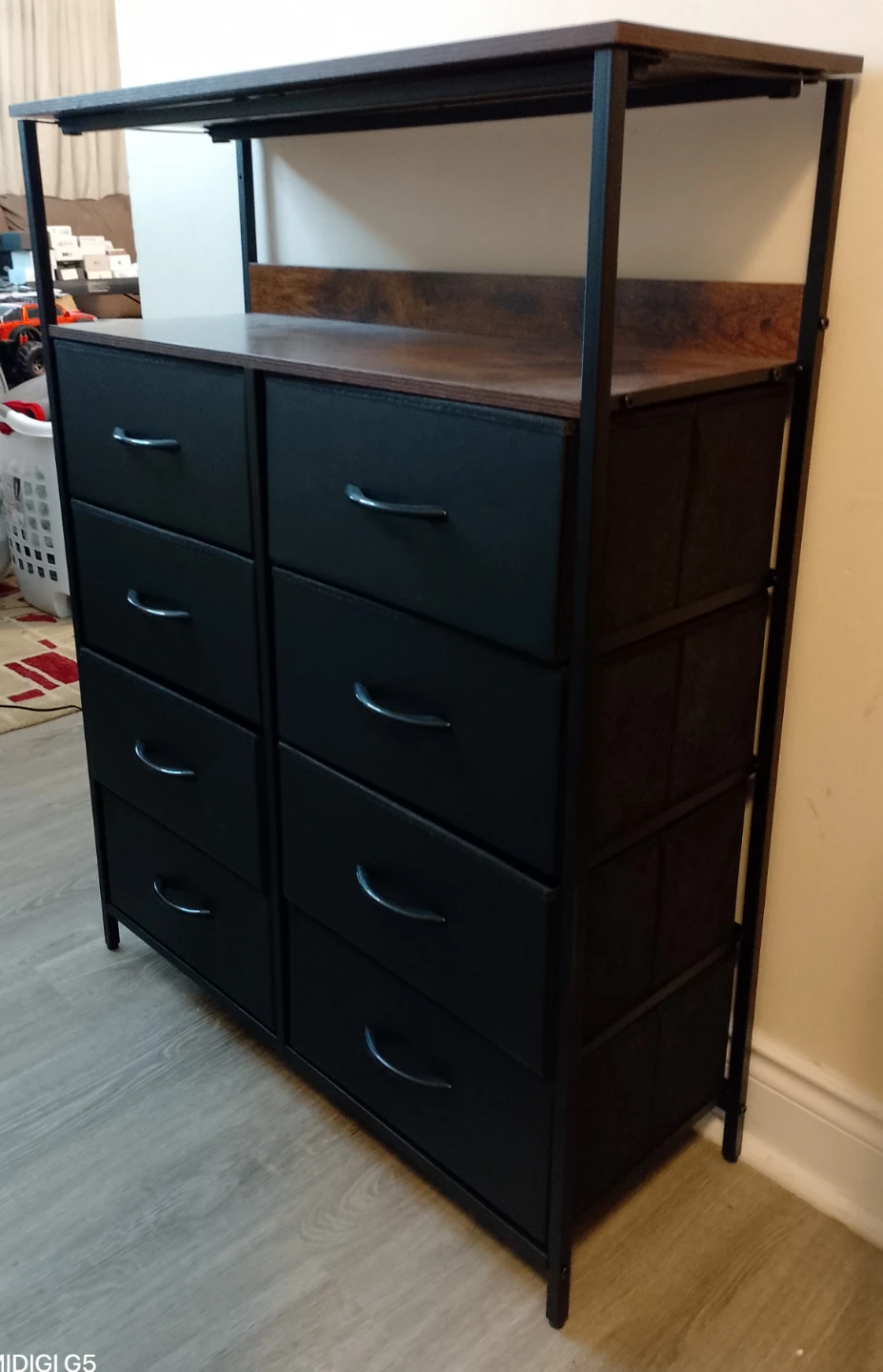 Fabric Drawer Dresser with Wood Top