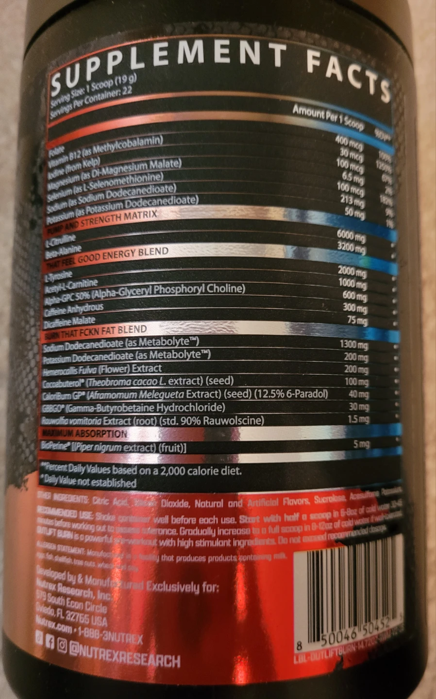 Nutrex Research Outlift Burn Fat Burning Pre-Workout - photo 2