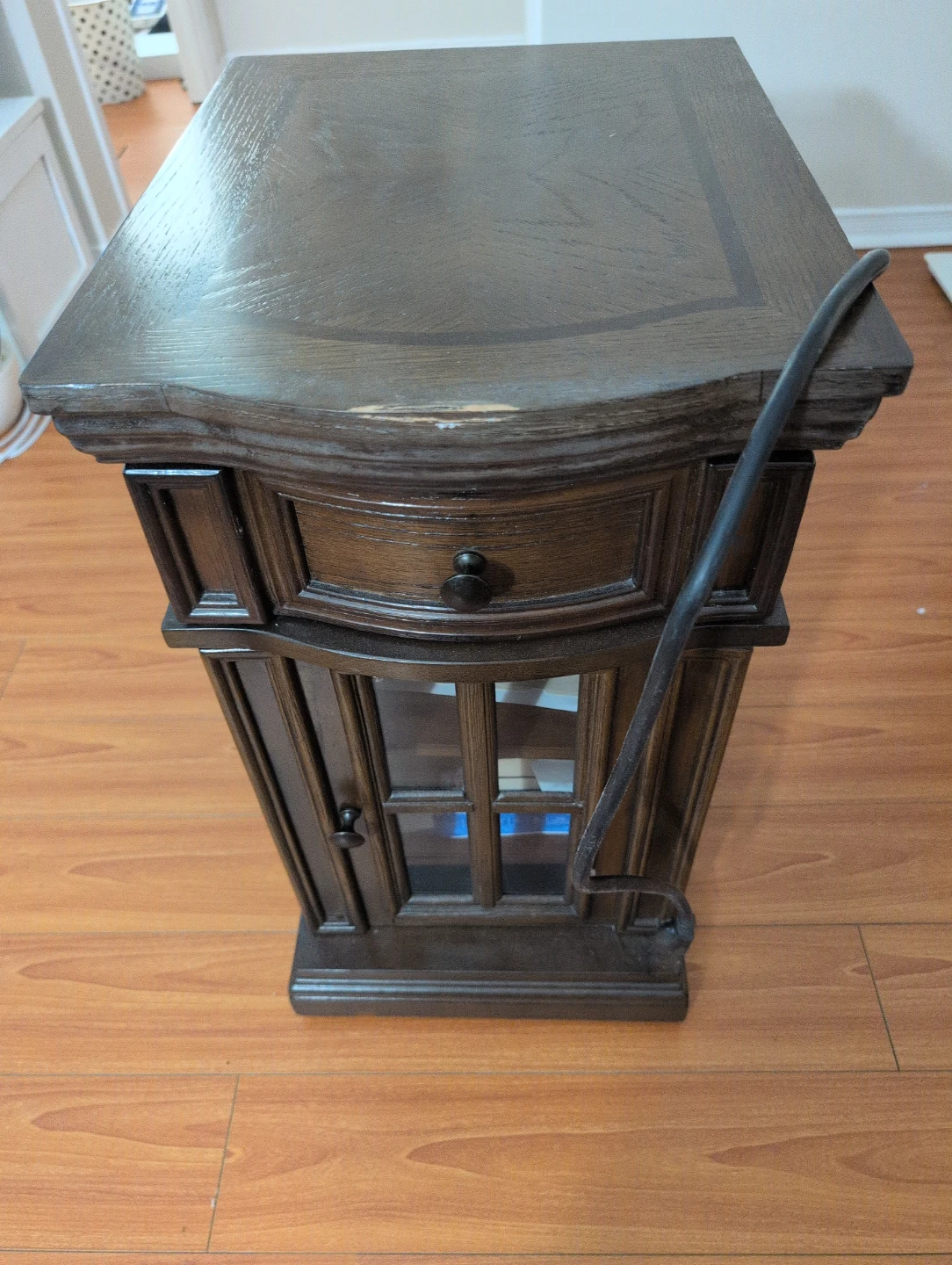 Wooden Side Table with Drawer and Cabinet