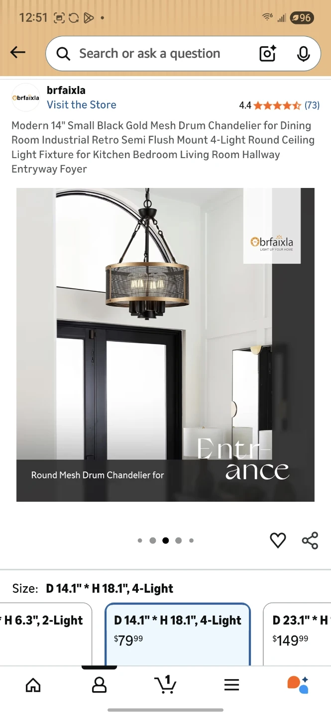 Modern 14" Black Gold Mesh Drum Chandelier - photo 3