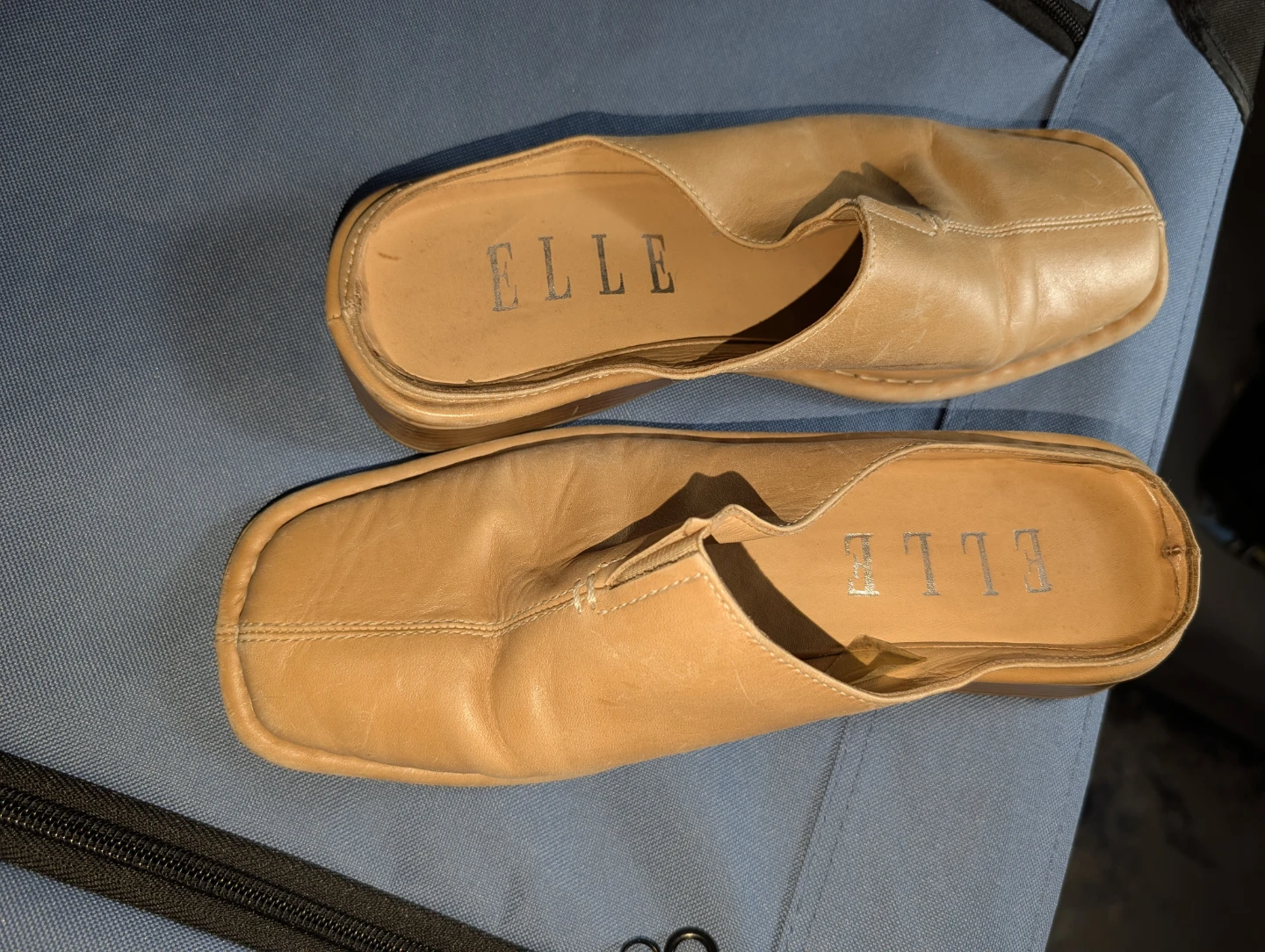 ELLE Women's Tan Leather Mules Slip-On Shoes