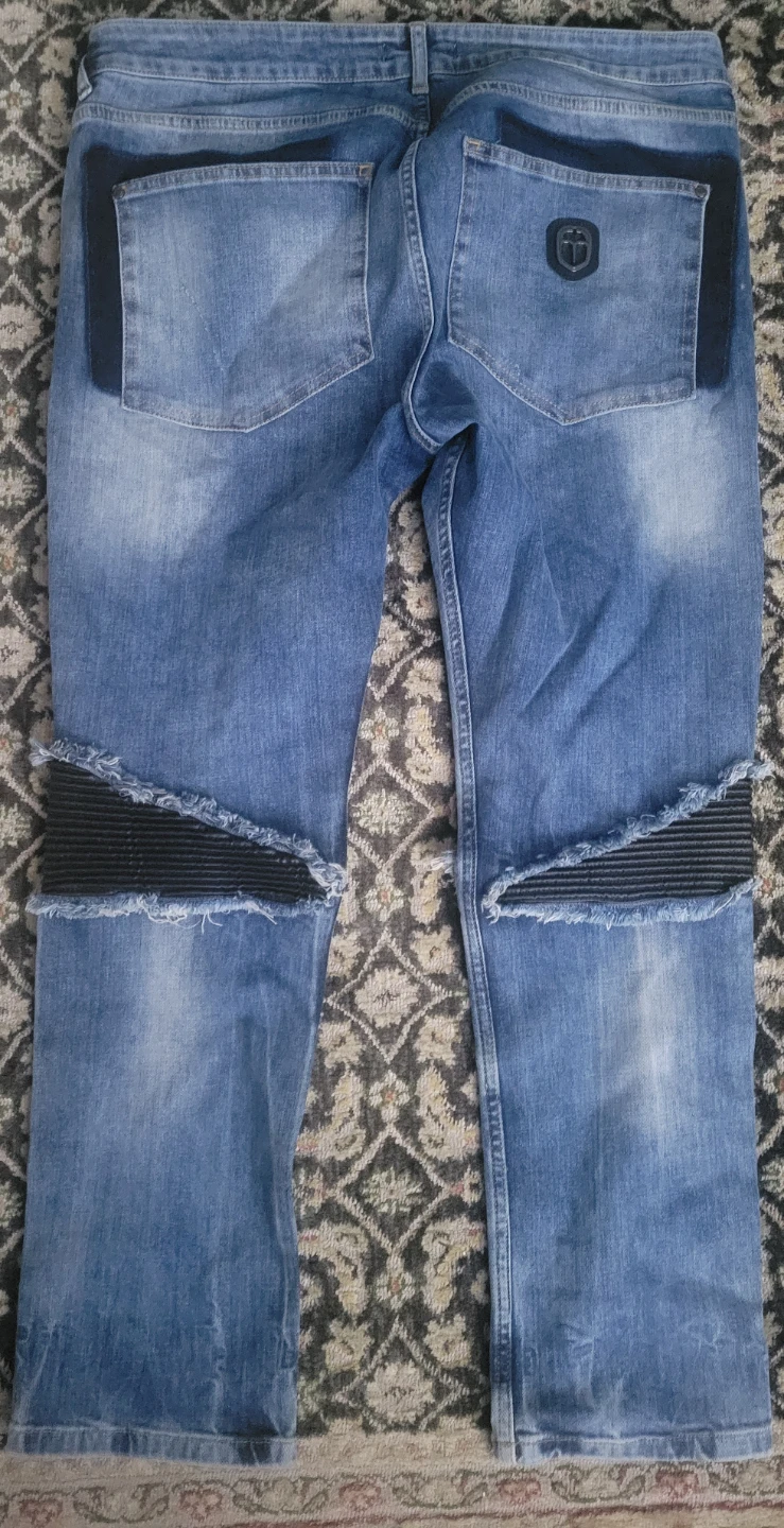 FRENKIE MORELL  Men's Blue Denim Jeans with Moto Knee Detail - photo 2