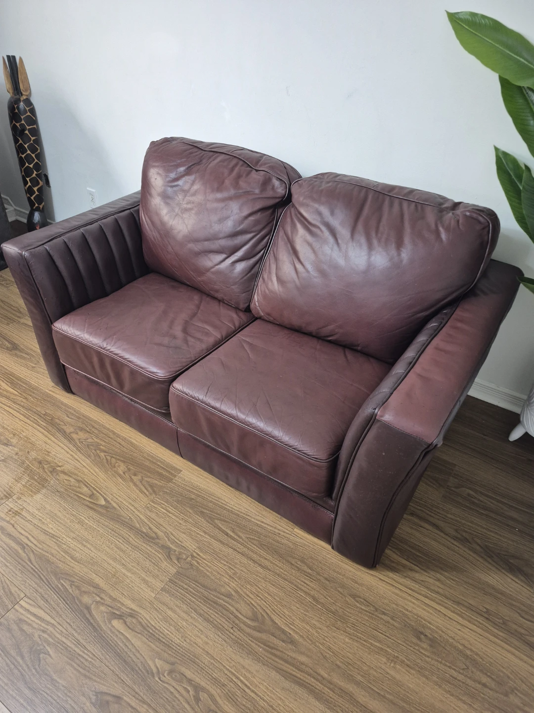 Maroon Leather Loveseat