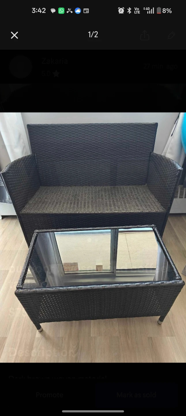Wicker Loveseat and Coffee Table Set