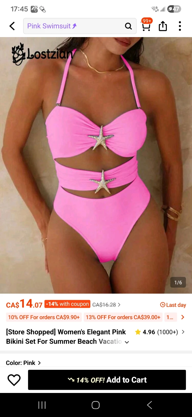 LOSTZIAN Women's Pink One-Piece Swimsuit