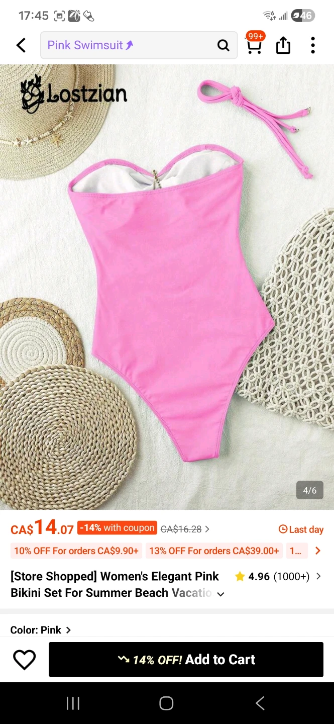 LOSTZIAN Women's Pink One-Piece Swimsuit - photo 2