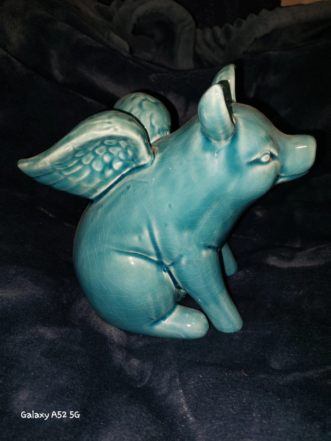 Teal Ceramic Flying Pig Figurine
