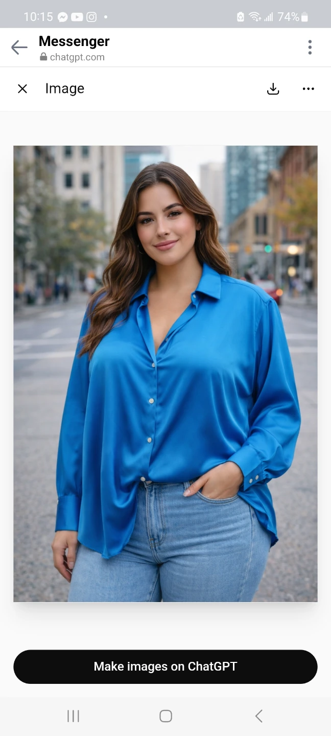 Blue Satin Button-Up Shirt