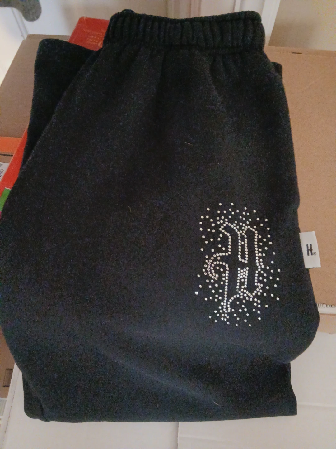 Hoodrich Black Sweatpants with Rhinestone Embellishments