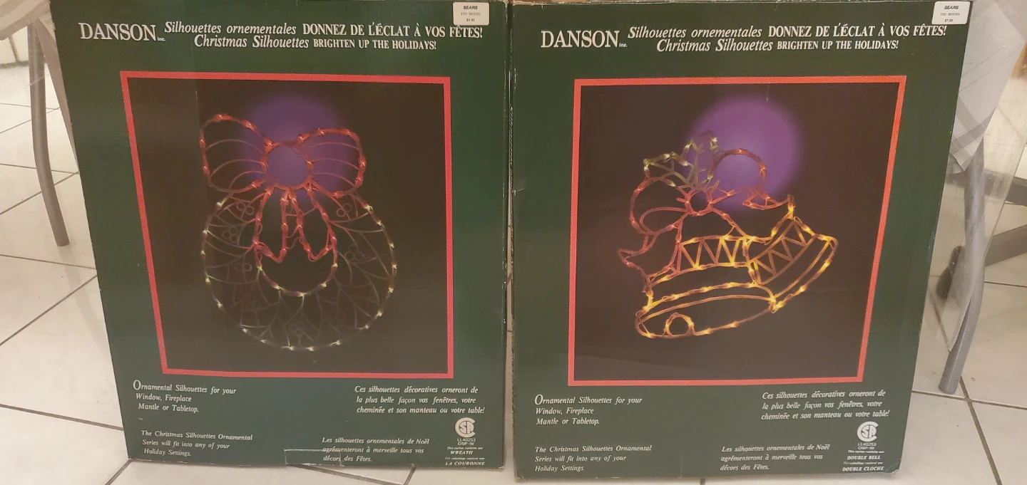 Two Danson Christmas Light Silhouettes - Wreath & Double Bell