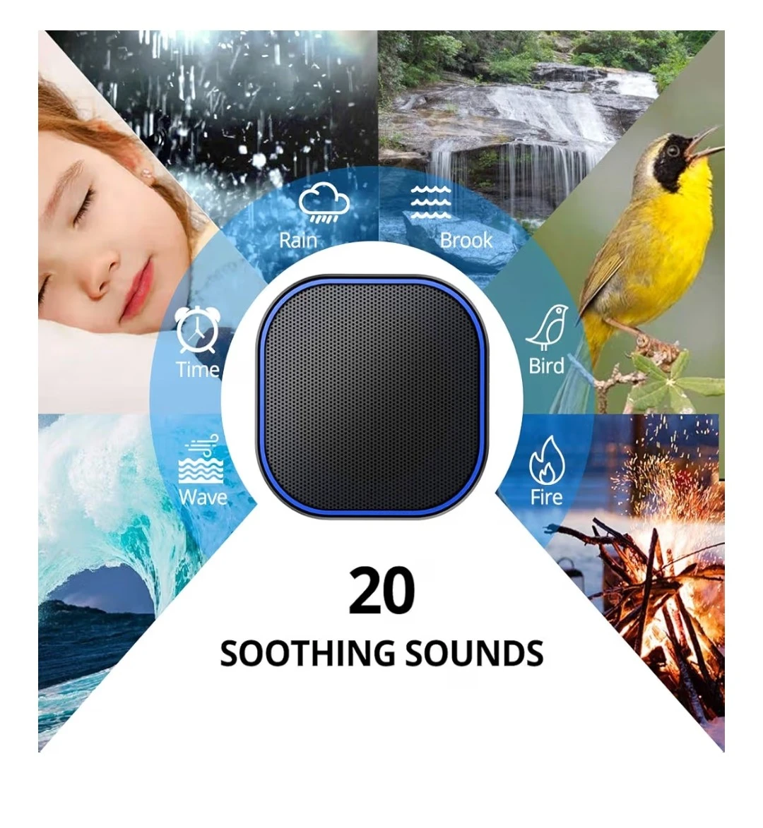 White Noise Machine with 20 Non Looping Natural Soothing Sounds