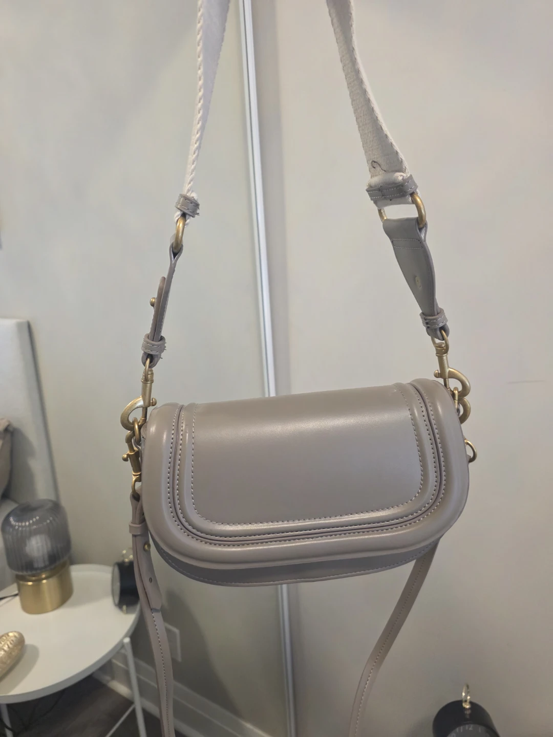 Zara Women's Beige Leather Crossbody Bag