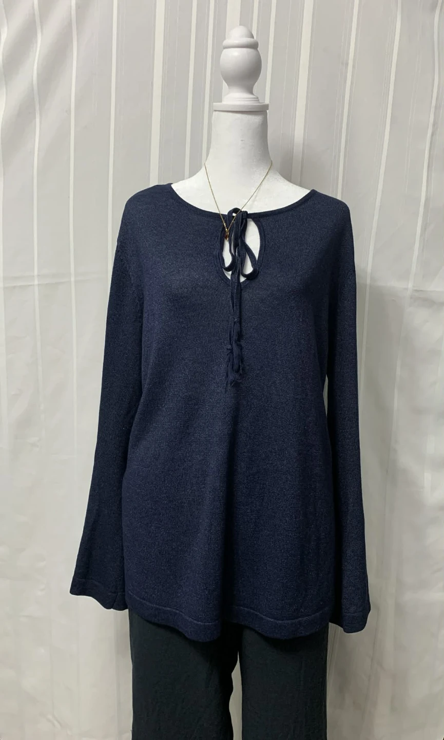 Monsoon Navy Tie Neck Long Sleeve Sweater - Size 12